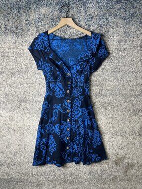 Free People Dress Womens Small Floral Button Front Short Sleeve Boho Tie Waist